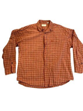American Eagle Mens Shirt Size XL Orange Plaid Button-Up 100% Cotton Casual